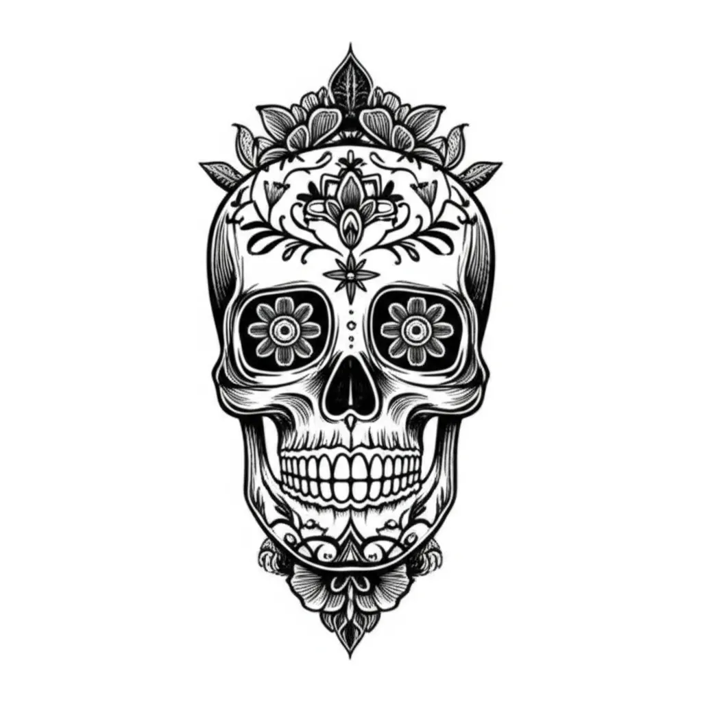 Dia de Muertos Blackwork Leg Tattoo: Celebrate Life and Remembrance Dia de Muertos Blackwork Leg Tattoo: Celebrate Life and Remembrance