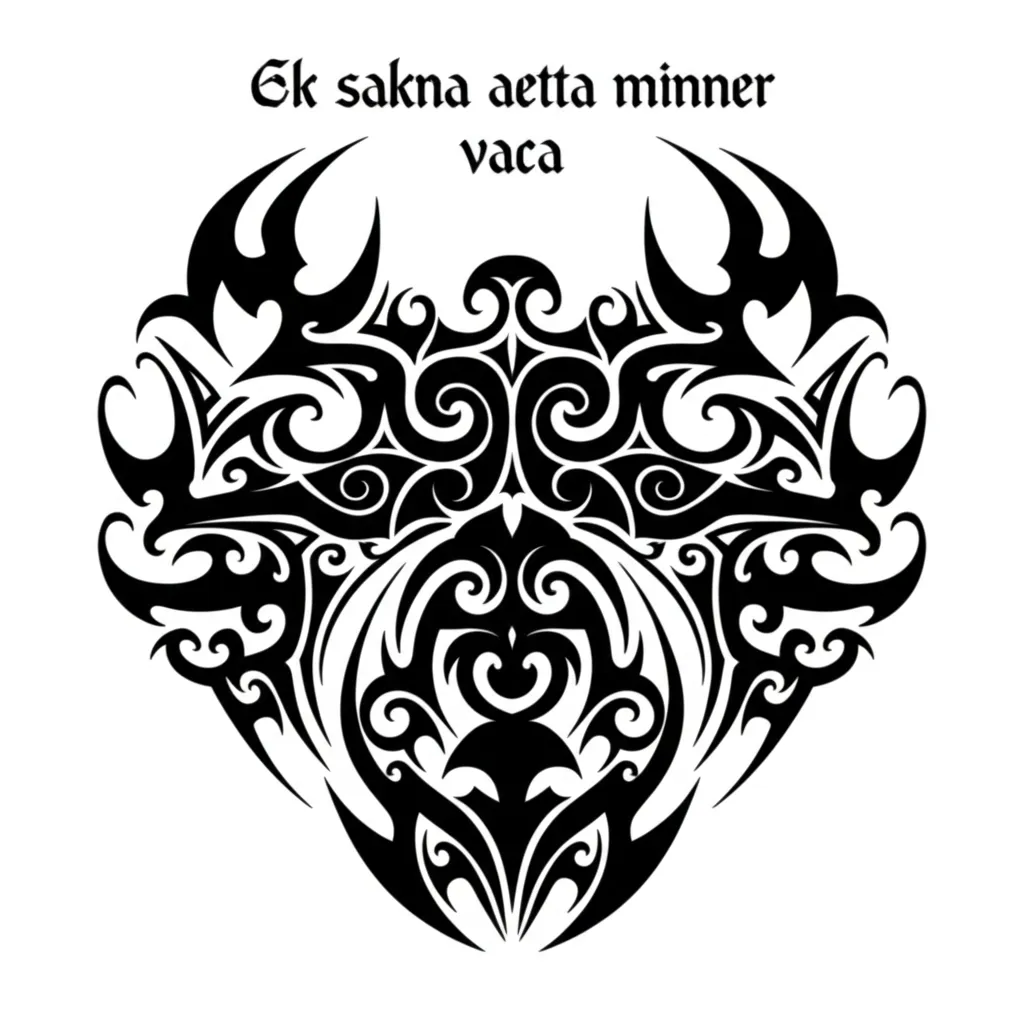 Tribal Tattoo with "Ek sakna aetta minner" and "vaca" Inscription Tribal Tattoo with "Ek sakna aetta minner" and "vaca" Inscription