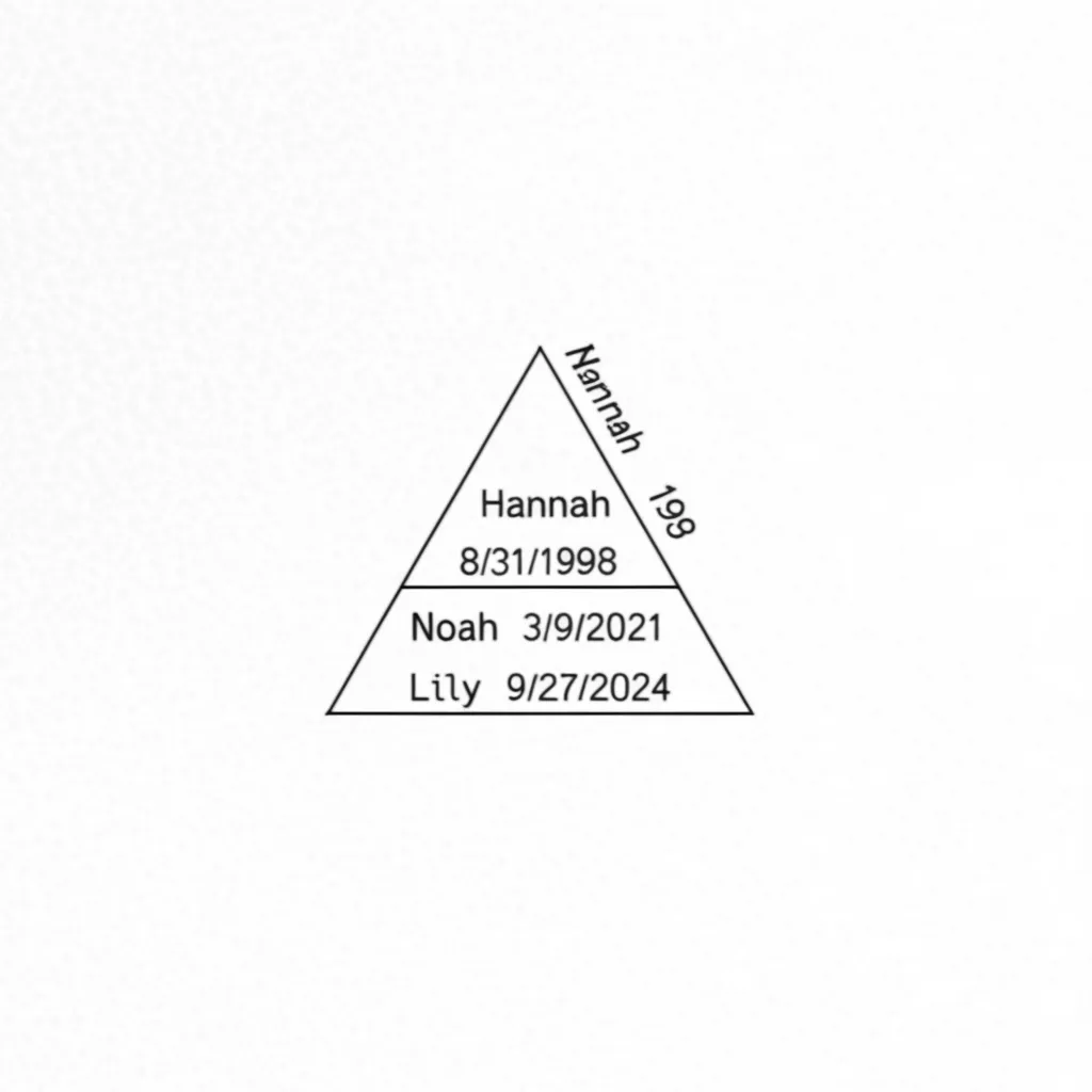Minimalist Family Tattoo: Names and Dates in Triangular Design Minimalist Family Tattoo: Names and Dates in Triangular Design