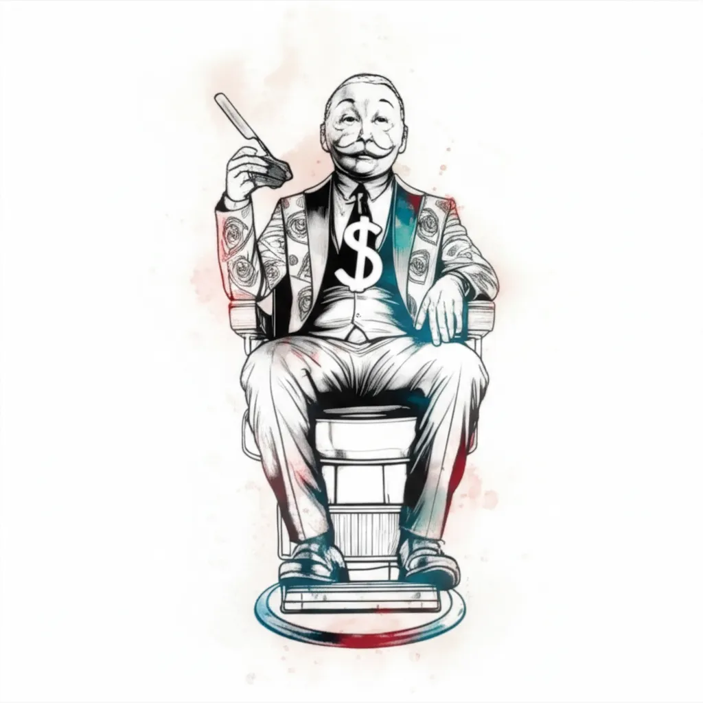 Monopoly Man Barber Watercolor Tattoo Design Monopoly Man Barber Watercolor Tattoo Design