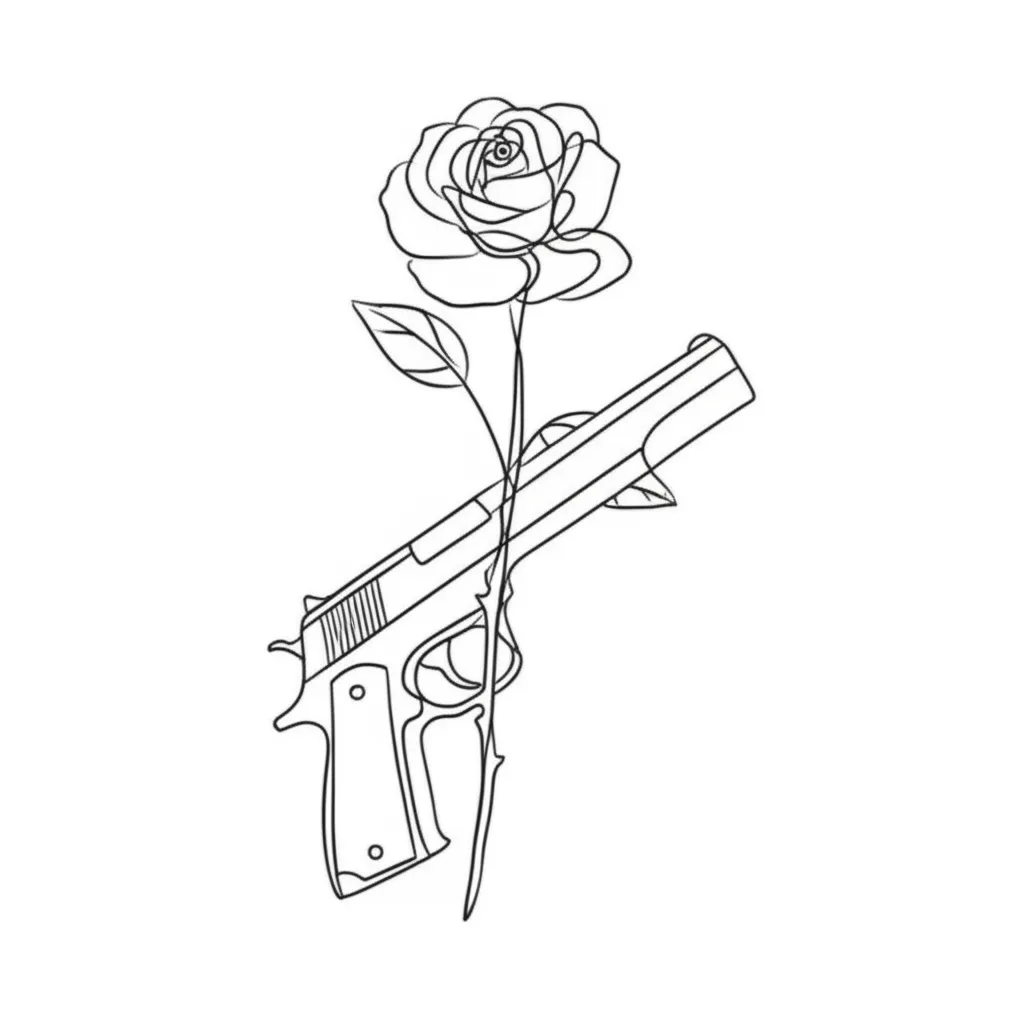 Minimalist Flower, Gun, and Rose Tattoo Design