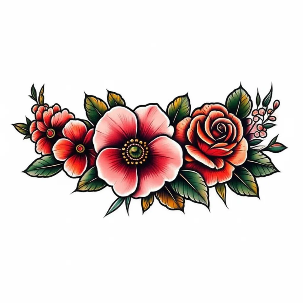 Neo-Traditional Floral Bracelet Tattoo Design