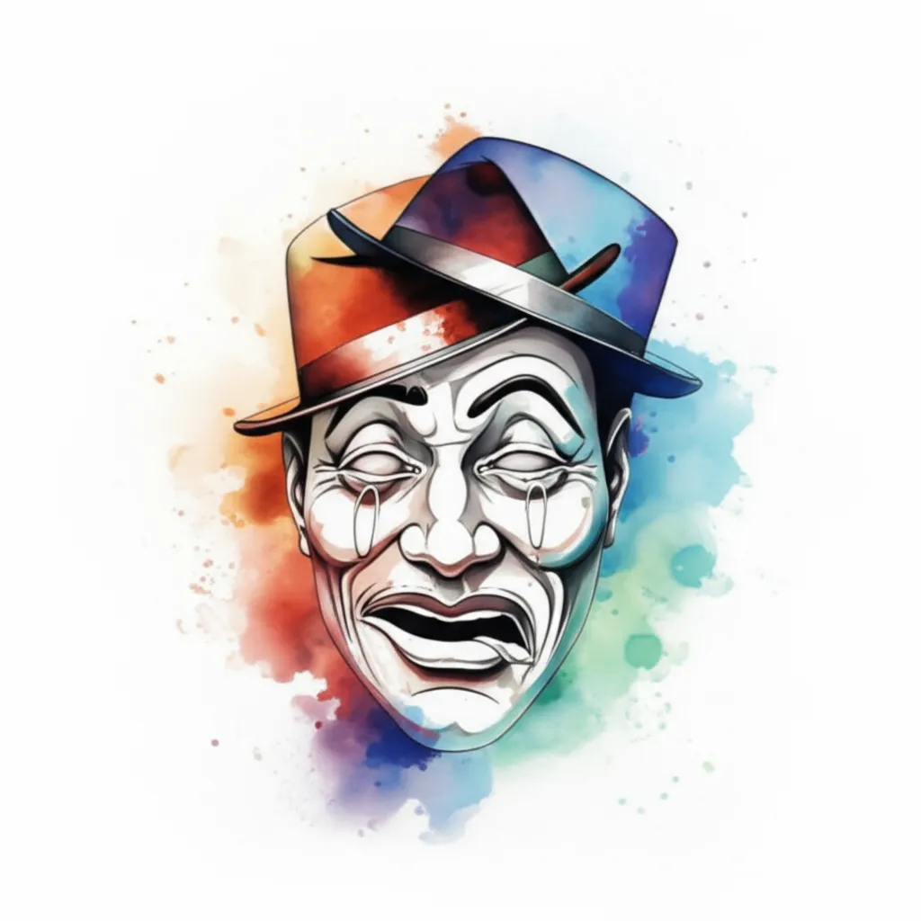 Laugh Now Cry Later Watercolor Tattoo with Fedora Laugh Now Cry Later Watercolor Tattoo with Fedora