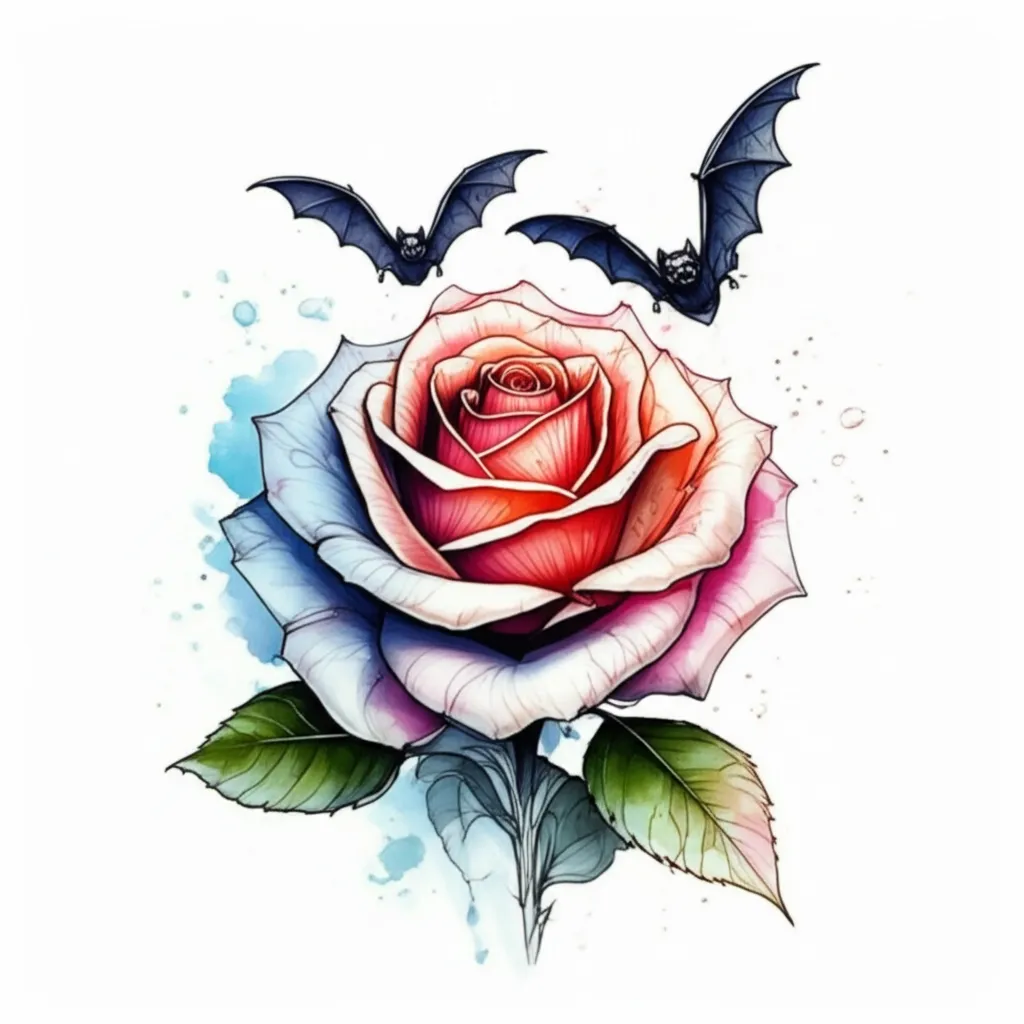Watercolor Rose Tattoo with Bats: Design & Meaning Watercolor Rose Tattoo with Bats: Design & Meaning