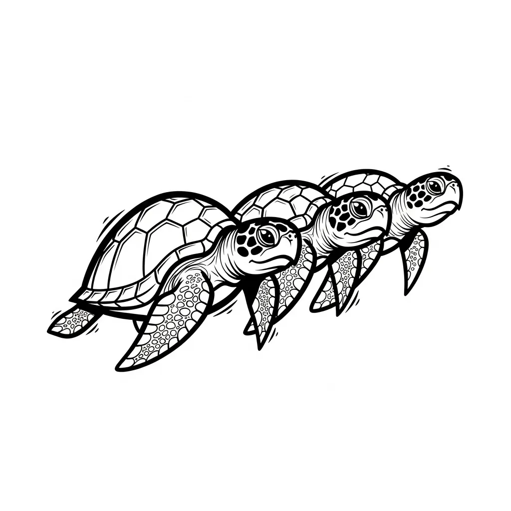 Three Sea Turtles in a Row Graffiti Tattoo Design