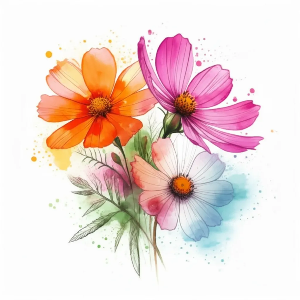 Watercolor Marigold and Cosmo Flower Tattoo Design Watercolor Marigold and Cosmo Flower Tattoo Design