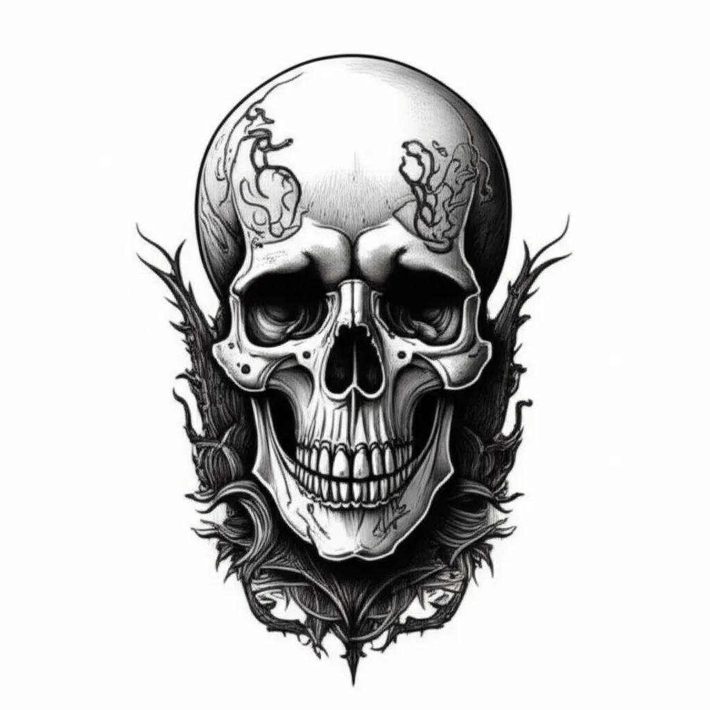 Tim Burton Inspired Gothic Skull Tattoo Design Tim Burton Inspired Gothic Skull Tattoo Design