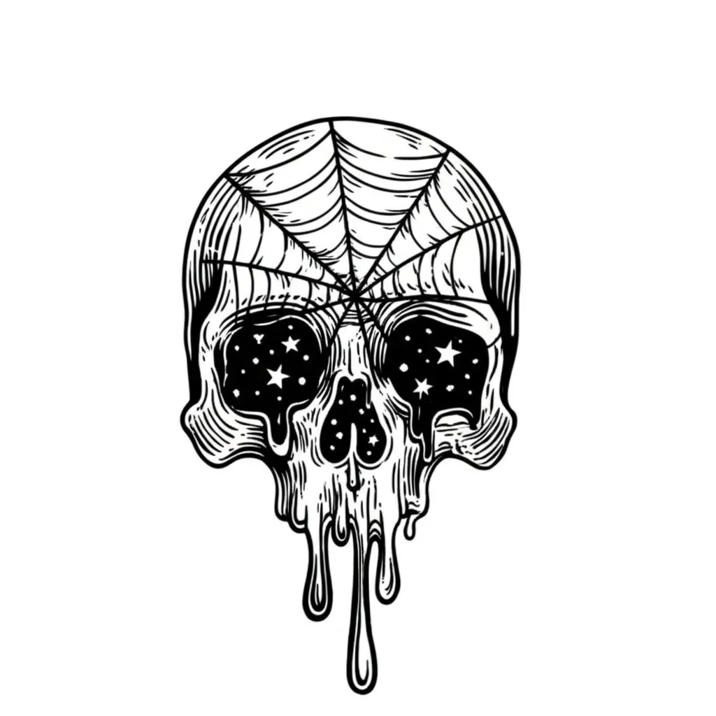 Melting Skull with Stars and Spiderweb Tattoo - Blackwork Style Melting Skull with Stars and Spiderweb Tattoo - Blackwork Style