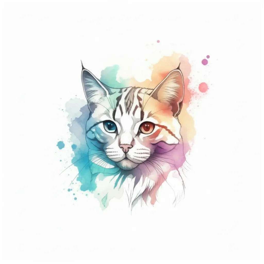 Deep Meaning Watercolor Cat Tattoo Design