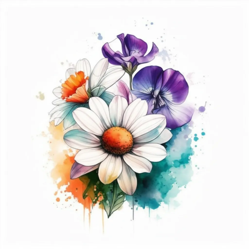 Watercolor Daisy Daffodil Violet and Sweet Pea Arm Tattoo Watercolor Daisy Daffodil Violet and Sweet Pea Arm Tattoo