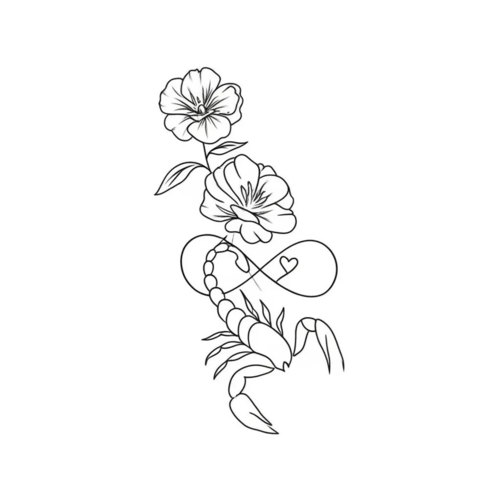 Minimalist Scorpion, Flowers, Heart & Infinity Tattoo Design Minimalist Scorpion, Flowers, Heart & Infinity Tattoo Design