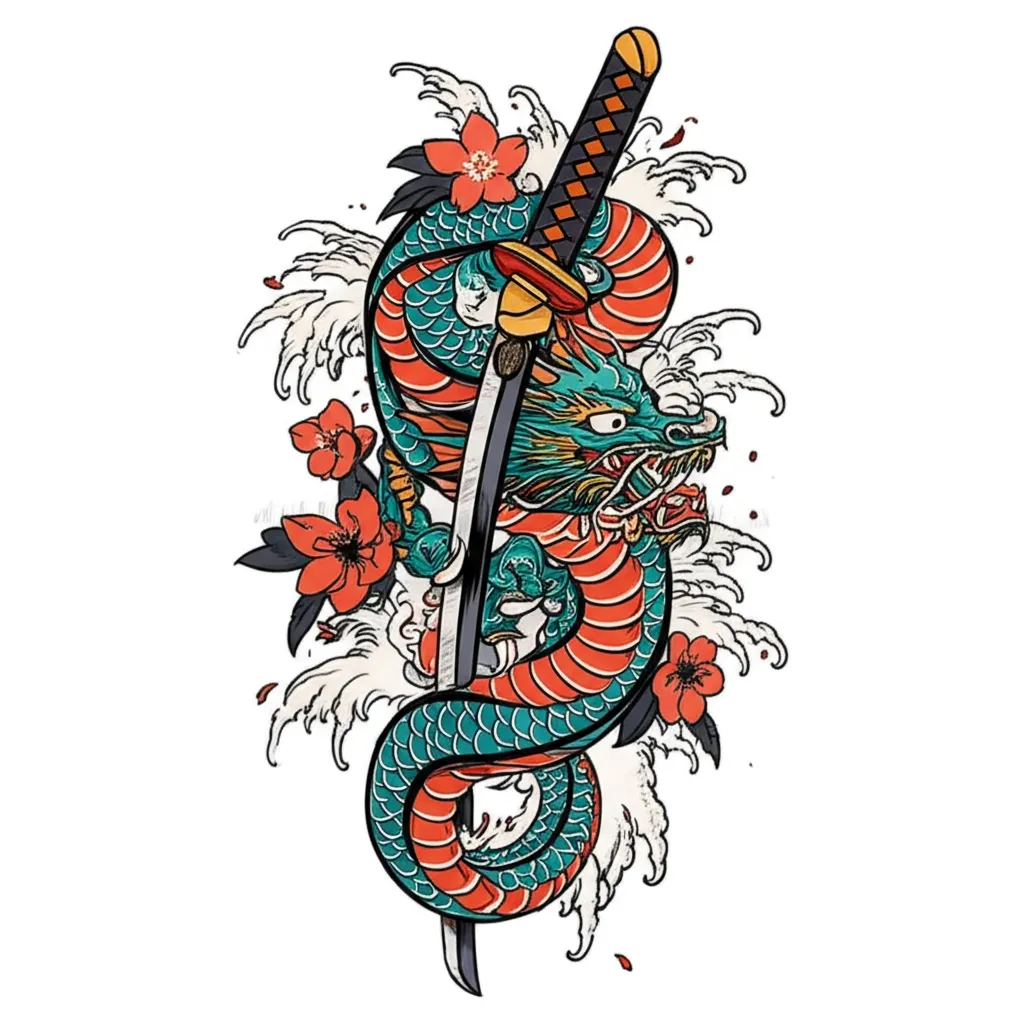 Dragon and Katana Japanese Tattoo Design - Symbolism & Meaning