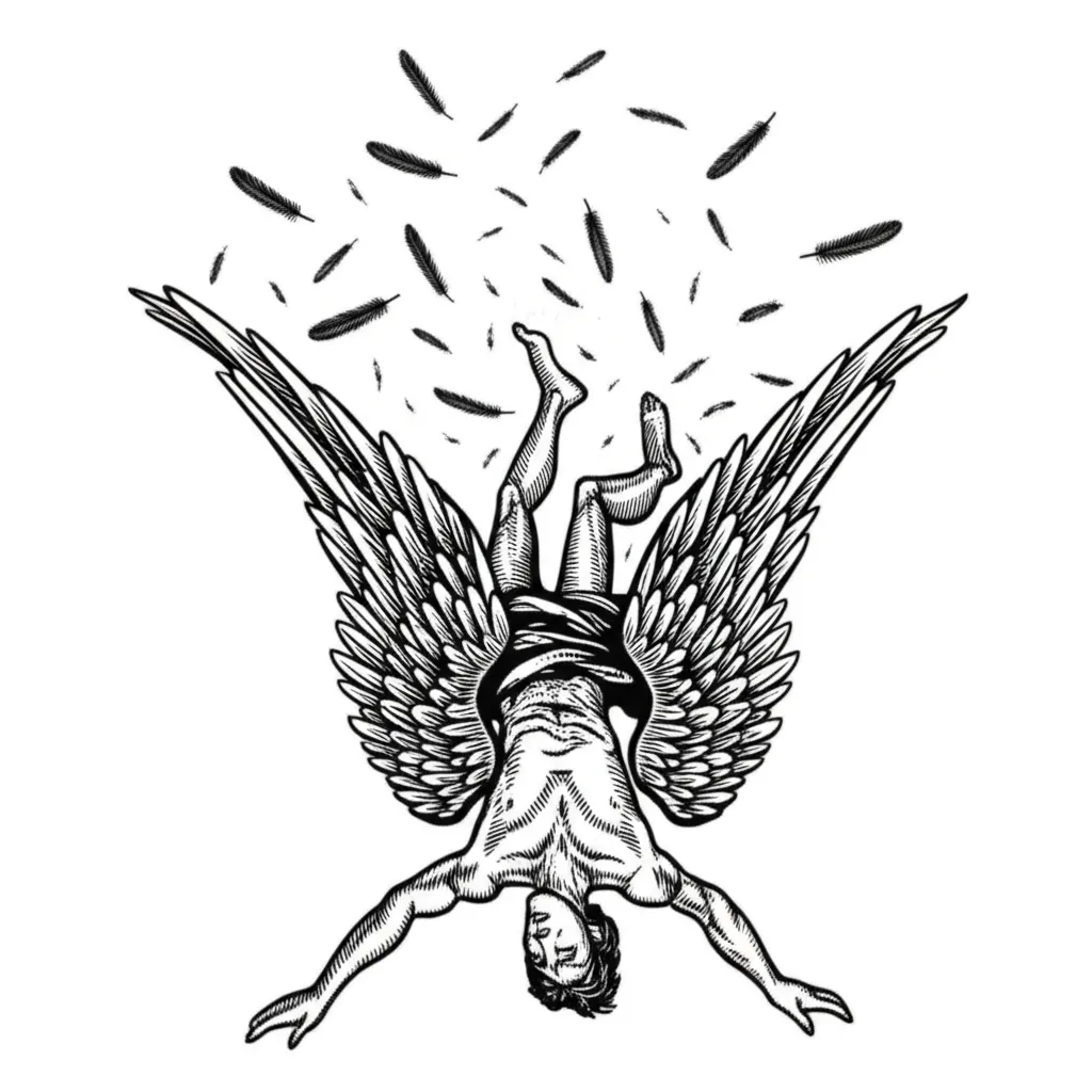 Fallen Angel Blackwork Tattoo Design with Luke 10:18