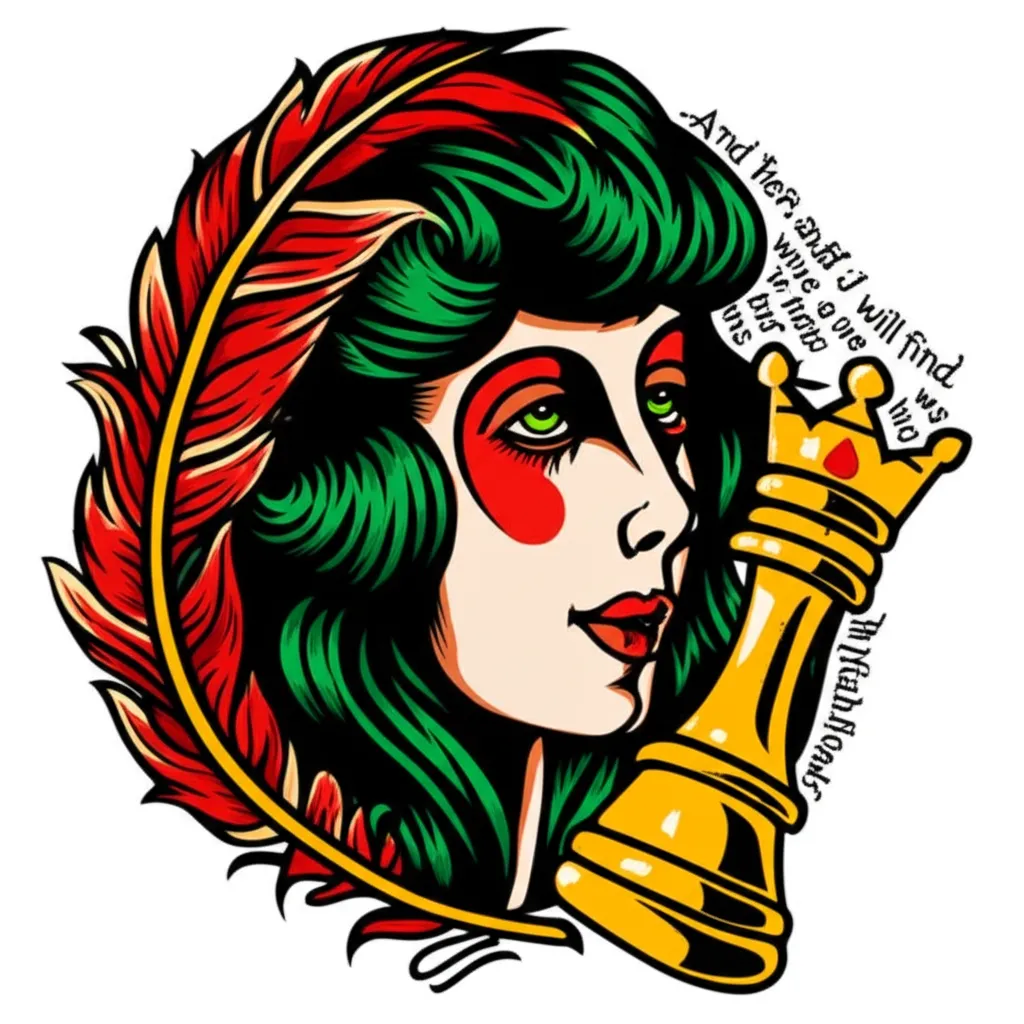 Dueling Twins Tattoo: Old School Style with Queen Chess Piece Dueling Twins Tattoo: Old School Style with Queen Chess Piece