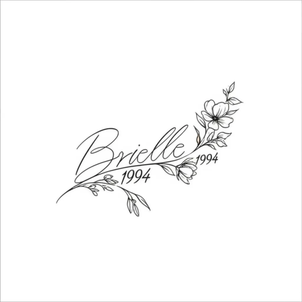 Brielle Name Tattoo with Flowers and 1994 - Minimalist Design