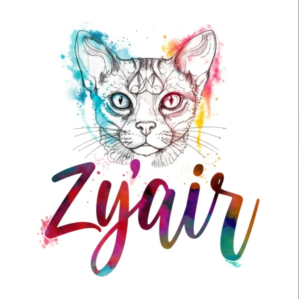 Zy’air Watercolor Tattoo Design with Cat Illustration