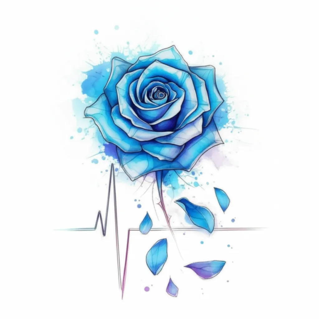 Blue Rose Heartbeat Tattoo: Watercolor Design & Meaning Blue Rose Heartbeat Tattoo: Watercolor Design & Meaning