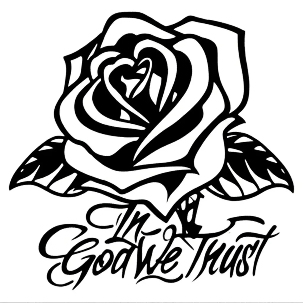 Graffiti Rose Tattoo with 'In God We Trust' Design Graffiti Rose Tattoo with 'In God We Trust' Design