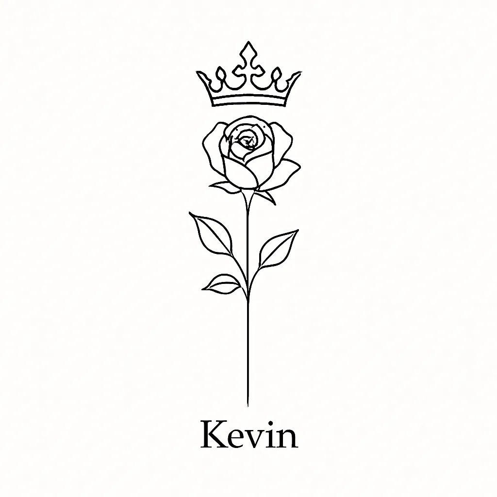 Minimalist Crown and Rose Tattoo with Name 'Kevin'