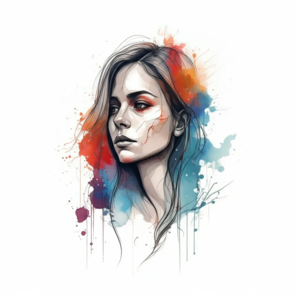 Watercolor Woman Portrait Tattoo Design with Existential Quote