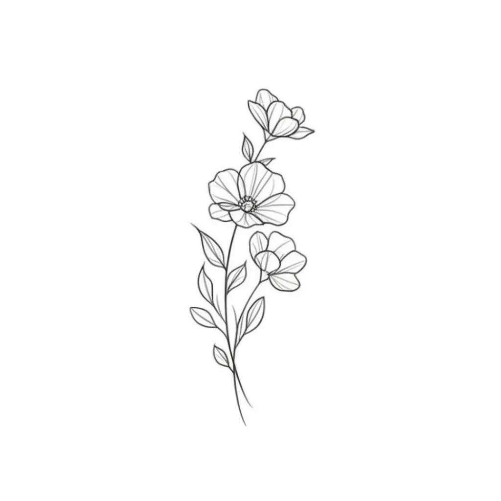 Minimalist Spine Tattoo: Delicate Flowers and Lines Design