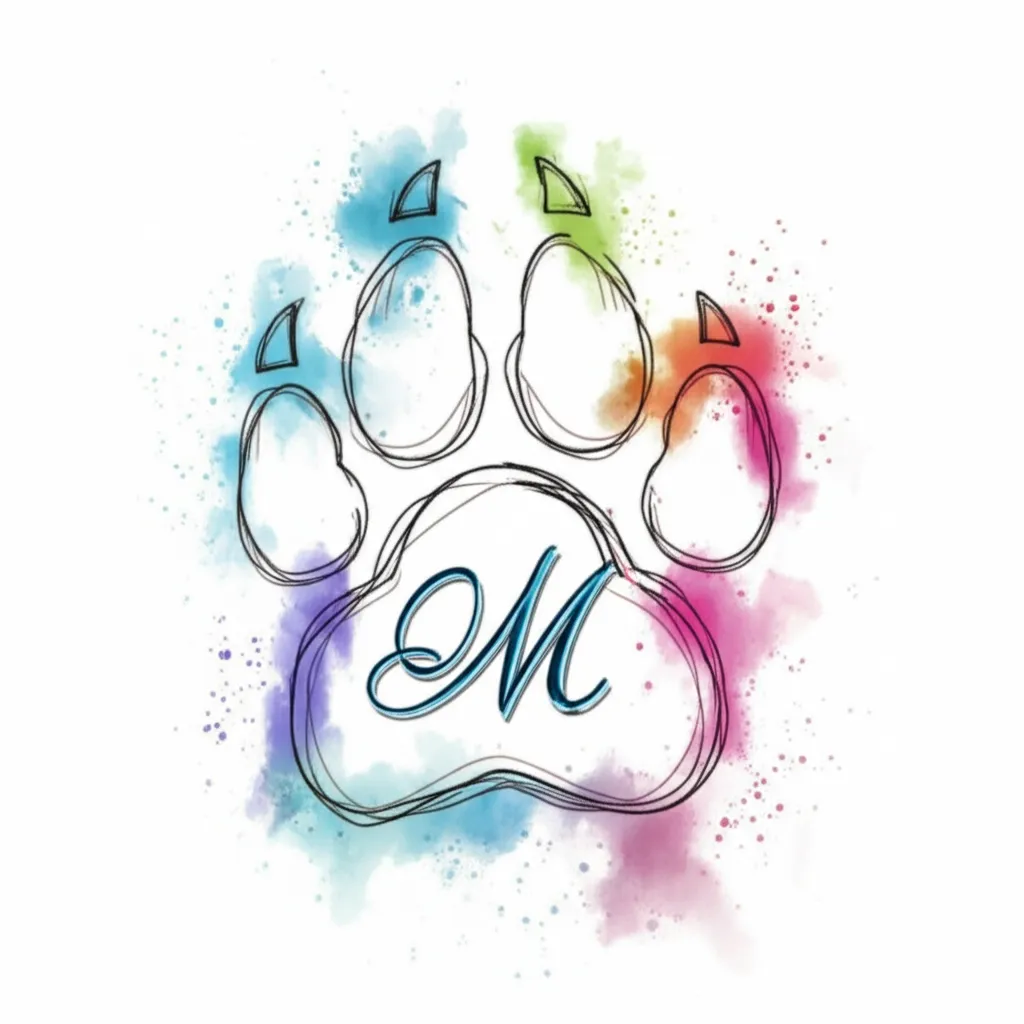 Watercolor Paw Print Tattoo with Initials - Unique Design Watercolor Paw Print Tattoo with Initials - Unique Design
