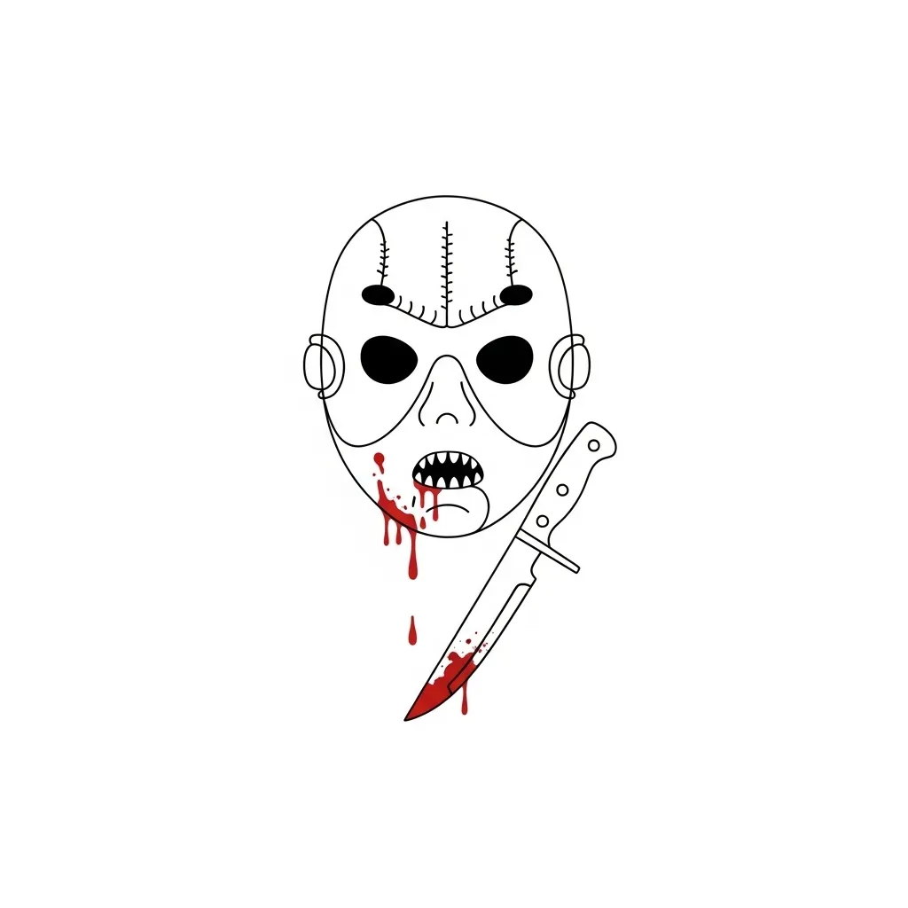 Minimalist Jason Mask Tattoo with Blood and Knife Minimalist Jason Mask Tattoo with Blood and Knife