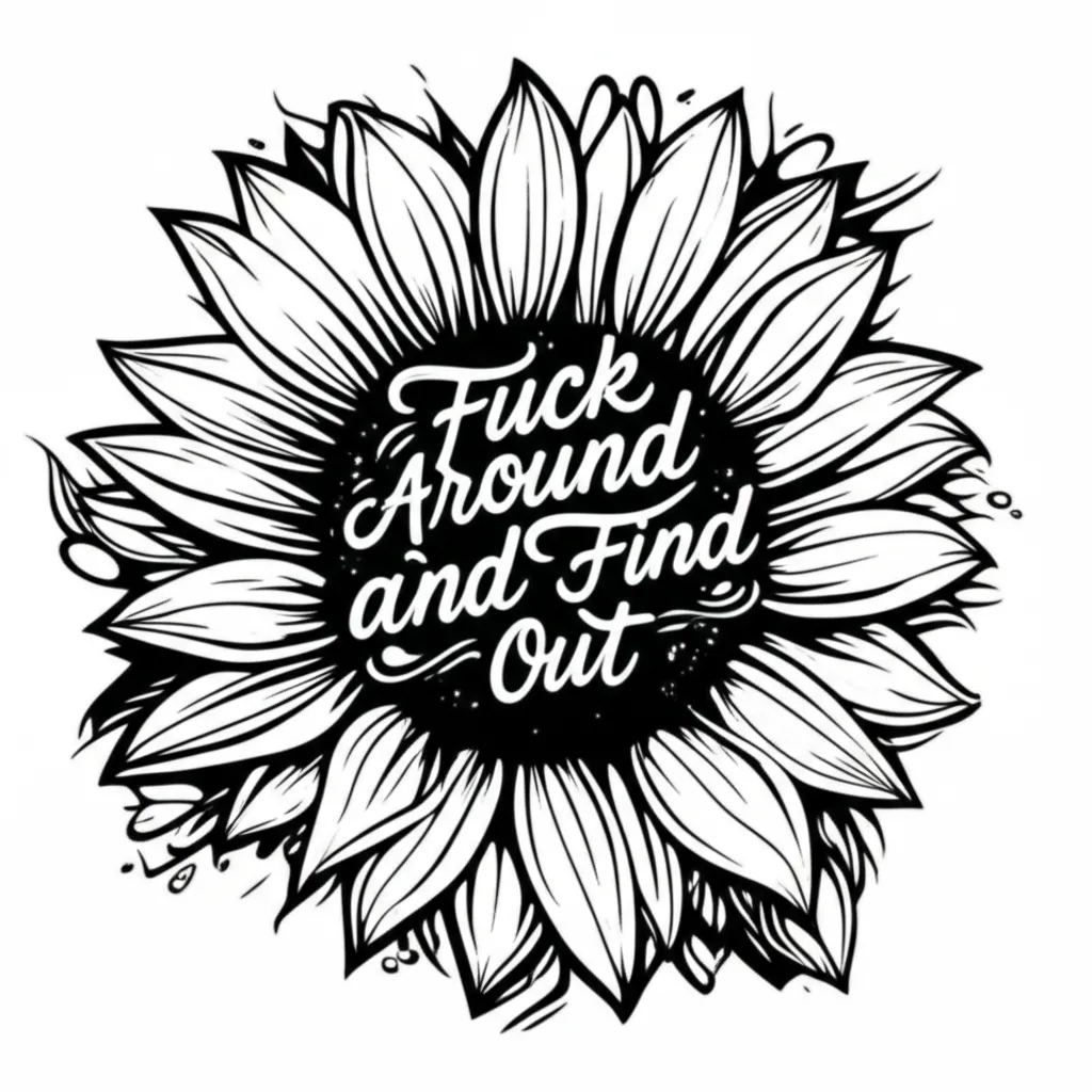 Sunflower Tattoo with 'Fuck Around and Find Out' - Edgy Floral Design Sunflower Tattoo with 'Fuck Around and Find Out' - Edgy Floral Design