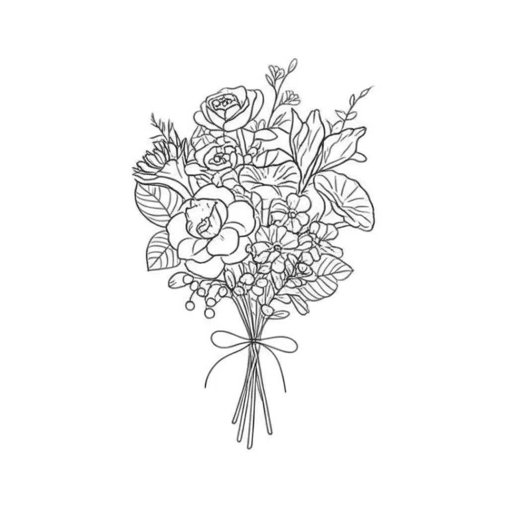 Fine Line Flower Bouquet Tattoo: Rose, Iris, Aster & More