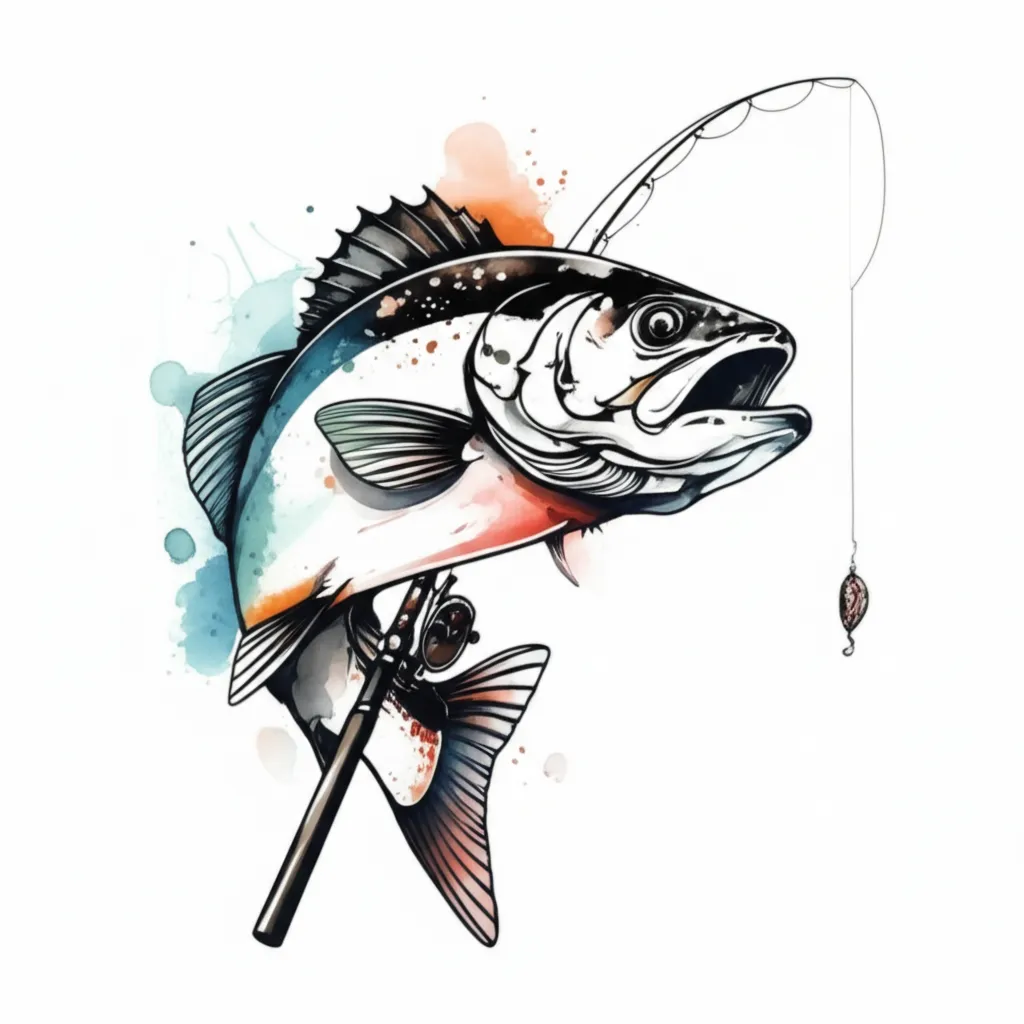 Watercolor Fishing Tattoo Design Watercolor Fishing Tattoo Design