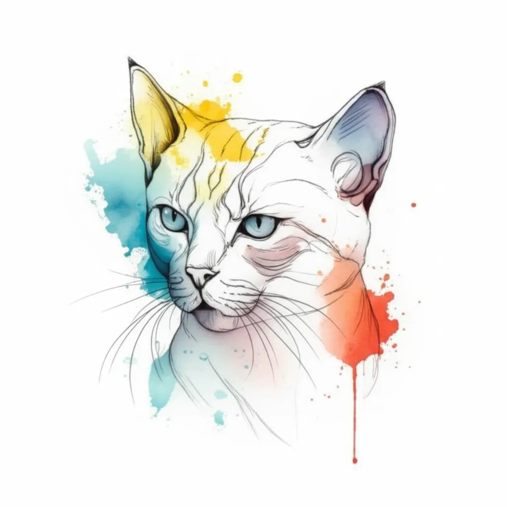 Watercolor Cat Tattoo Design - Unique & Artistic Inspiration Watercolor Cat Tattoo Design - Unique & Artistic Inspiration