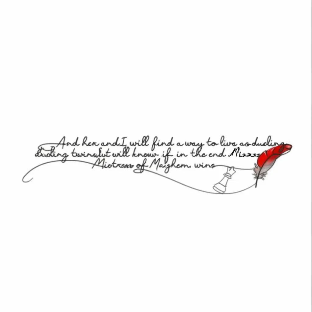 Dueling Twins Minimalist Tattoo with Red Feather and Queen Chess Piece Dueling Twins Minimalist Tattoo with Red Feather and Queen Chess Piece