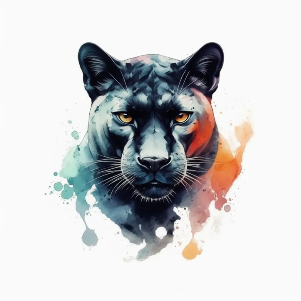Watercolor Panther Tattoo Design: Solid Front, Faded Back