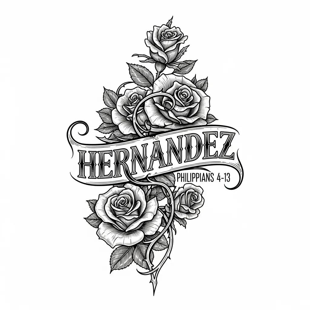Hernandez Family Name Tattoo with Roses and Philippians 4:13 Hernandez Family Name Tattoo with Roses and Philippians 4:13