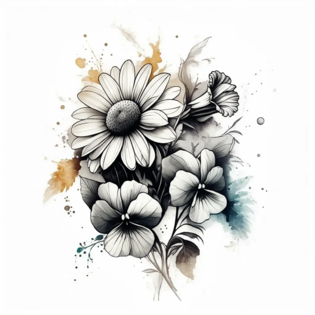 Watercolor Daisy Daffodil Violet Sweet Pea Tattoo Design Watercolor Daisy Daffodil Violet Sweet Pea Tattoo Design