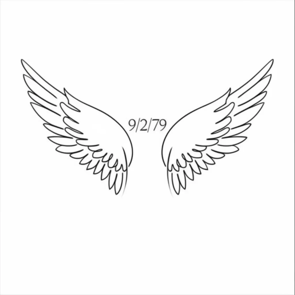 Minimalist Angel Wings Tattoo with 9/2/79 Date
