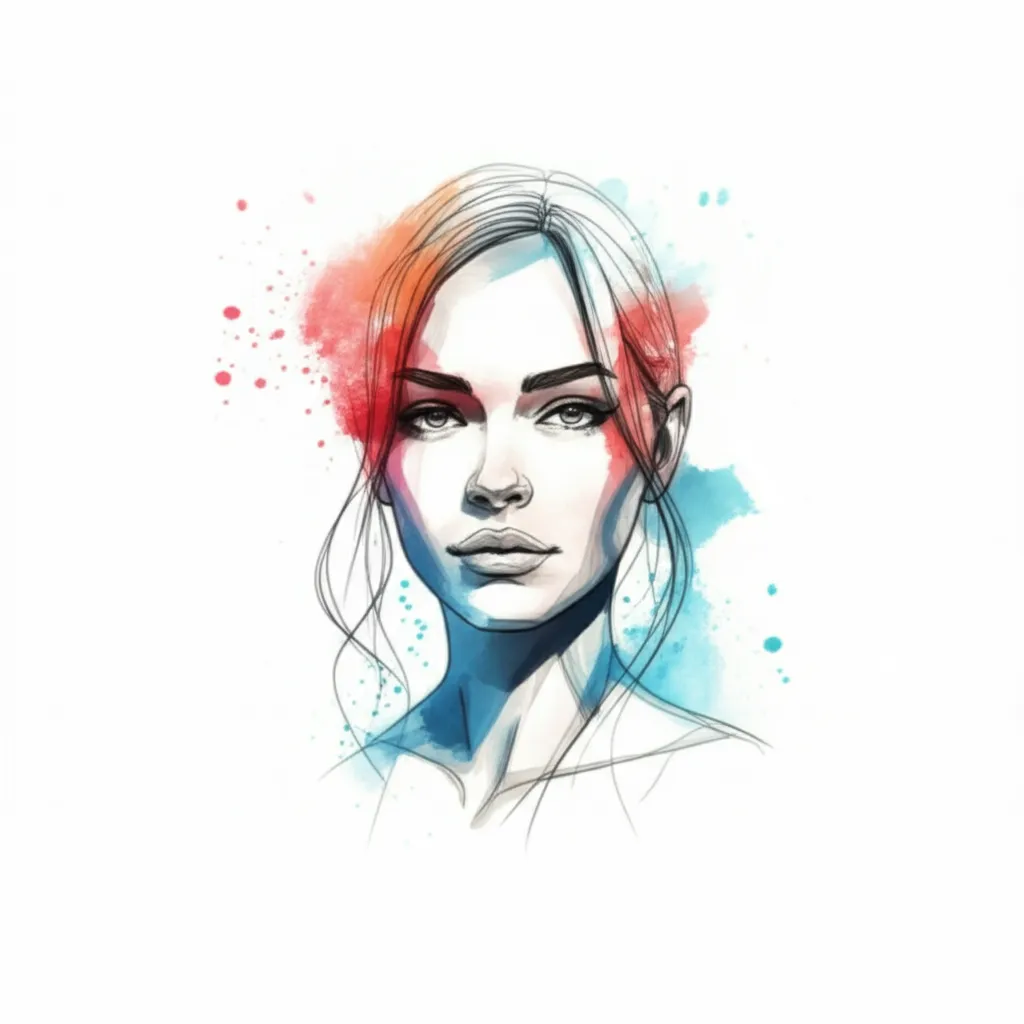 Watercolor Outline Portrait Tattoo Idea