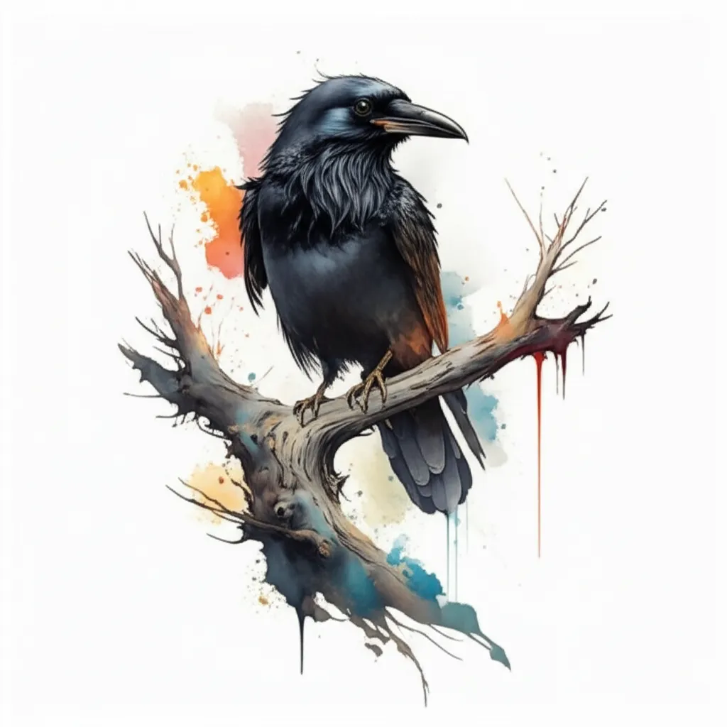Watercolor Crow and Dead Tree Arm Tattoo Design Watercolor Crow and Dead Tree Arm Tattoo Design