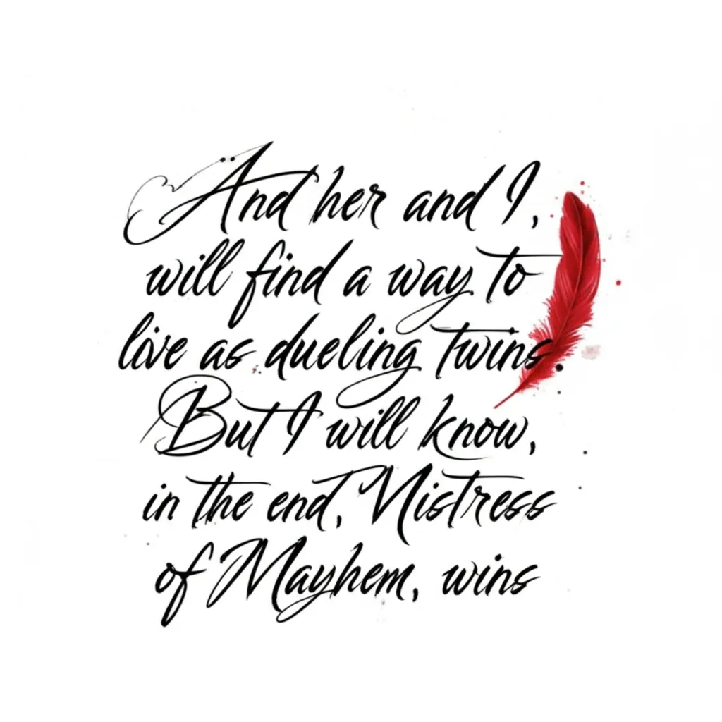Dueling Twins Calligraphy Tattoo with Red Feather - Meaning & Design Dueling Twins Calligraphy Tattoo with Red Feather - Meaning & Design