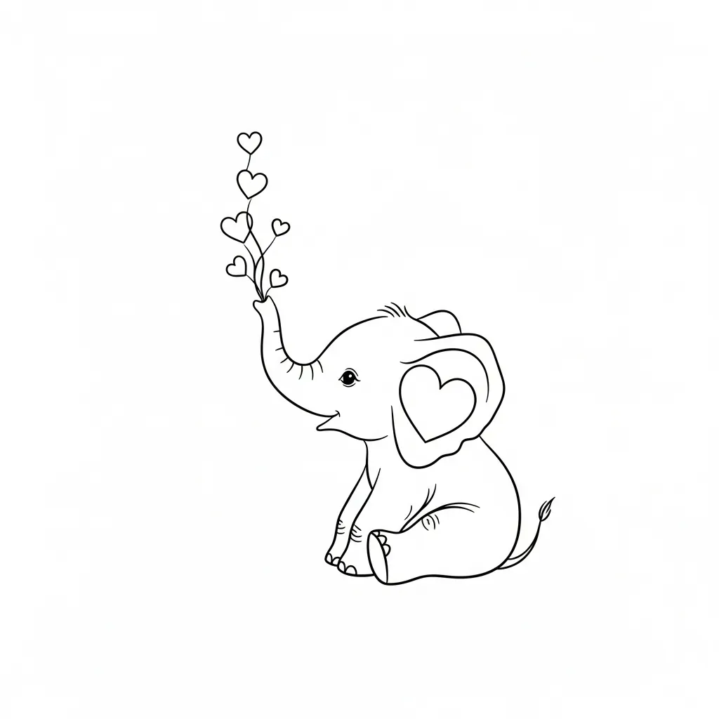 Minimalist Baby Elephant Tattoo with Hearts - Cute Outline Design Minimalist Baby Elephant Tattoo with Hearts - Cute Outline Design