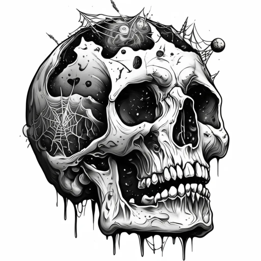 Melting Skull with Stars and Spiderweb Tattoo Design - Gothic Style