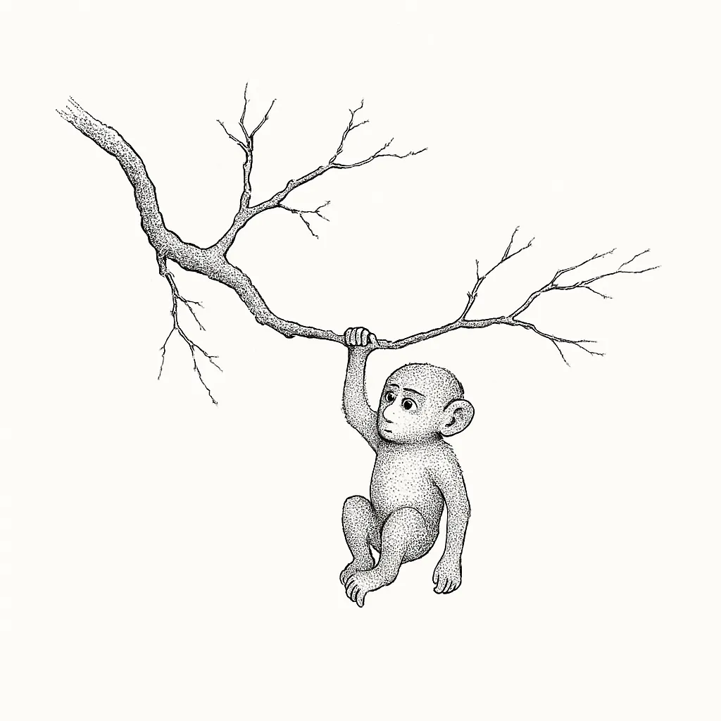 Fine Line Baby Monkey on Tree Branch Tattoo Design Fine Line Baby Monkey on Tree Branch Tattoo Design