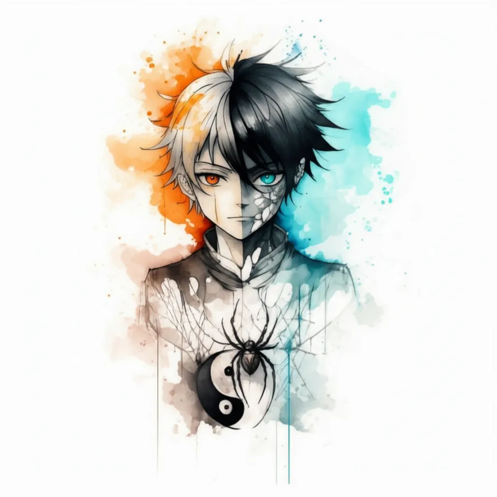 Anime Style Good vs Evil Character Spider Web Tattoo Anime Style Good vs Evil Character Spider Web Tattoo
