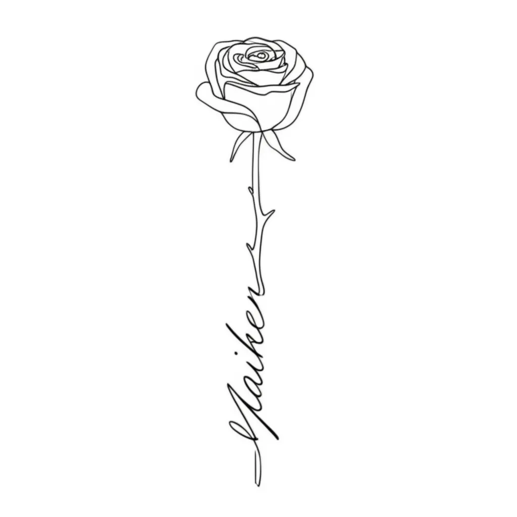 Minimalist Rose Tattoo with Name Maiken - Meaning & Inspiration