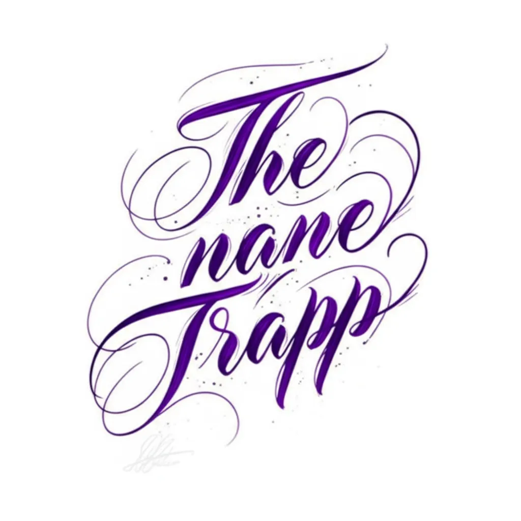 Trapp Name Tattoo in Purple Calligraphy with Red Heart Trapp Name Tattoo in Purple Calligraphy with Red Heart