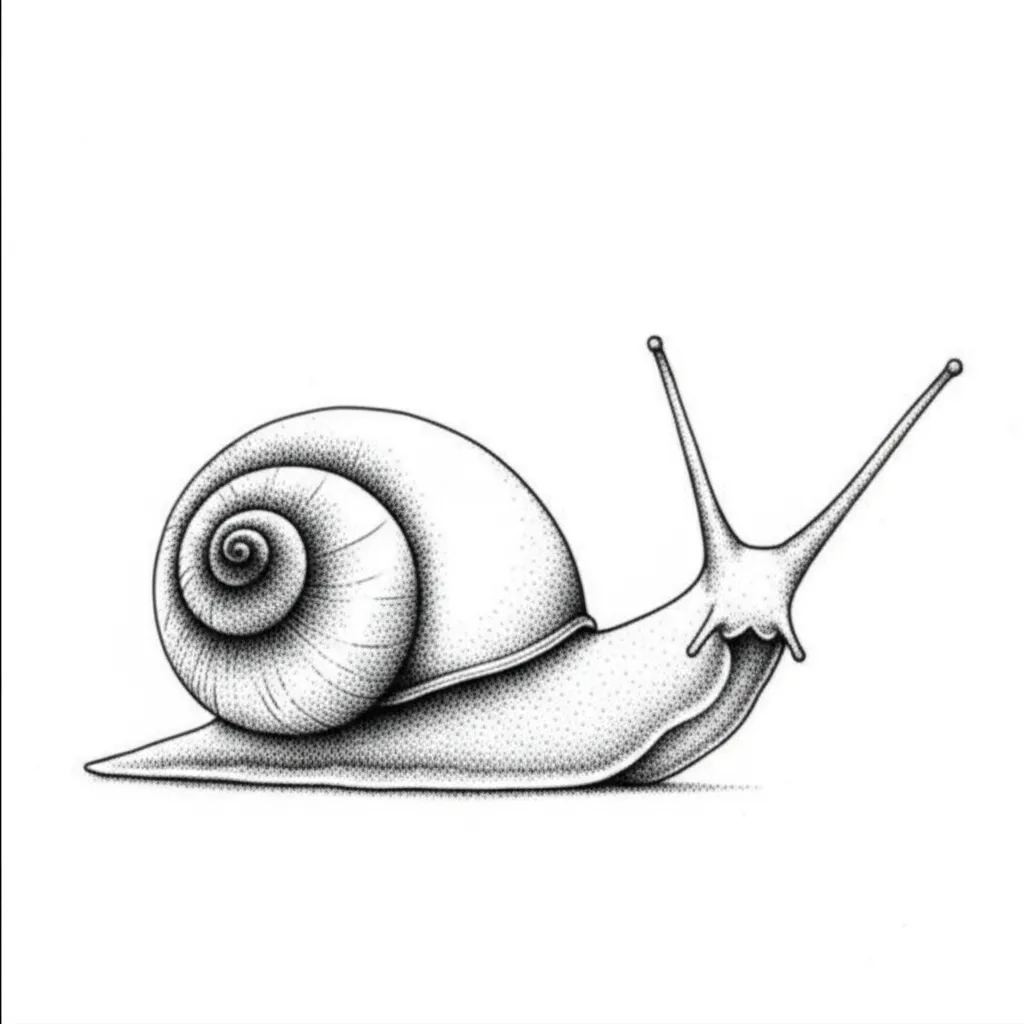 Fine Line Snail with Unicorn Head Tattoo Idea