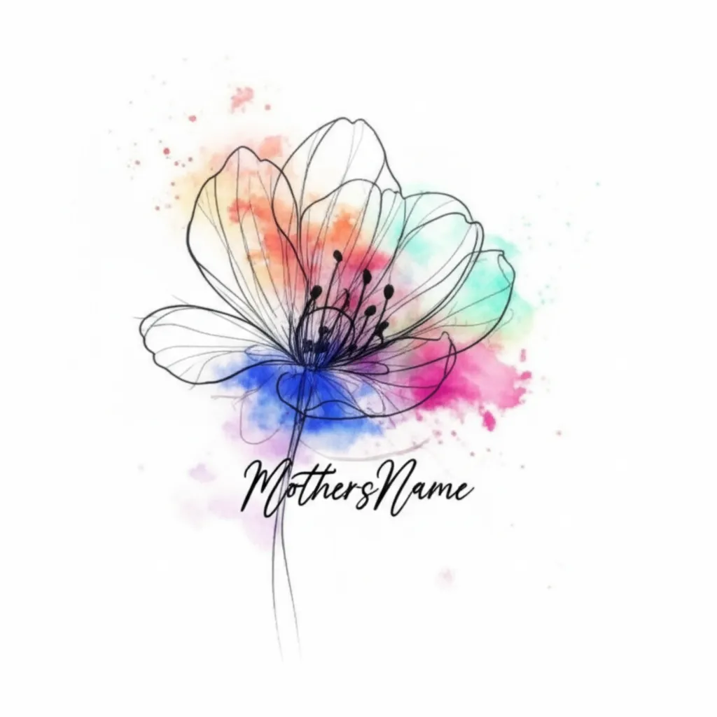 Watercolor Flower Tattoo with Mother's Name - Meaning & Ideas