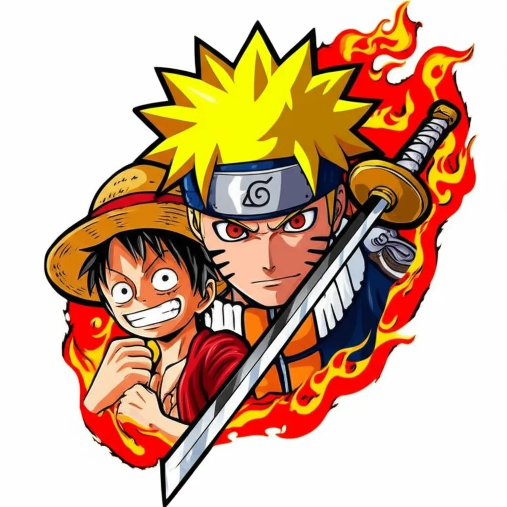 Naruto, Luffy, Ichigo Anime Tattoo Design with Flames Naruto, Luffy, Ichigo Anime Tattoo Design with Flames