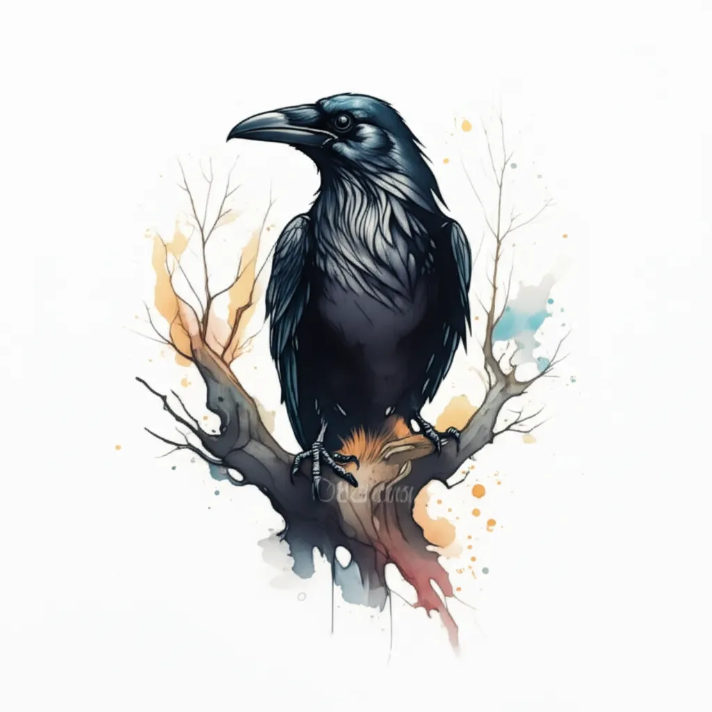 Watercolor Crow and Dead Tree Arm Tattoo Design Watercolor Crow and Dead Tree Arm Tattoo Design
