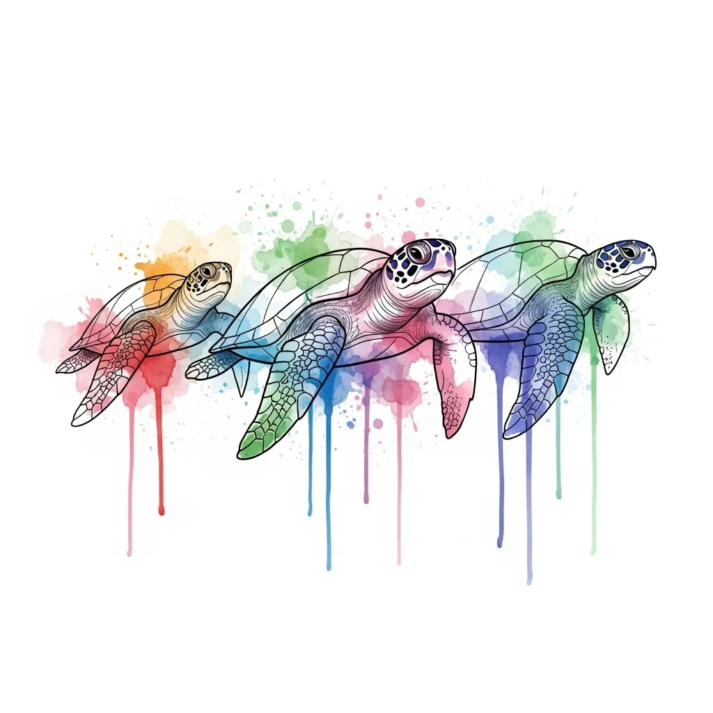 Watercolor Sea Turtle Tattoo: 3 Turtles in a Row Design